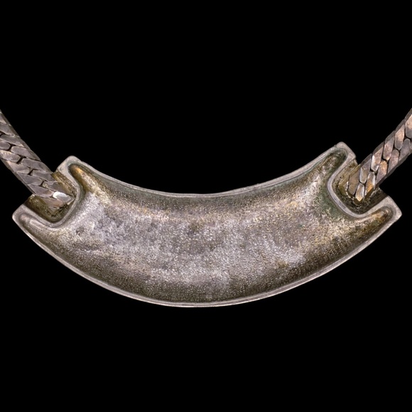 Vintage Yellow Green Enamel Gun Metal Herring Bone Chain Collar Bib Necklace - Picture 4 of 9